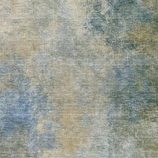 Khaki Blue And Gold Abstract Washable Area Rug With UV Protection Photo 3