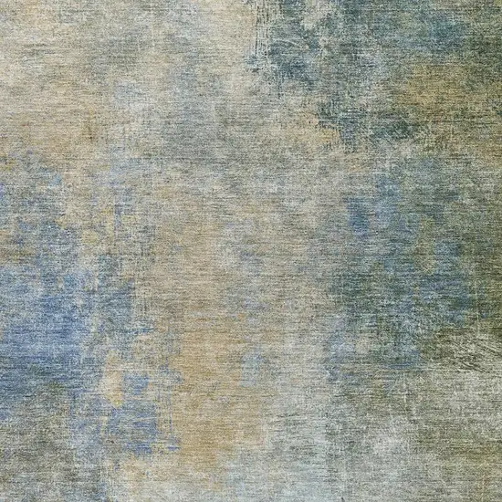 Khaki Blue And Gold Abstract Washable Area Rug With UV Protection Photo 3