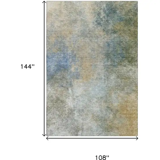 Khaki Blue And Gold Abstract Washable Area Rug With UV Protection Photo 9