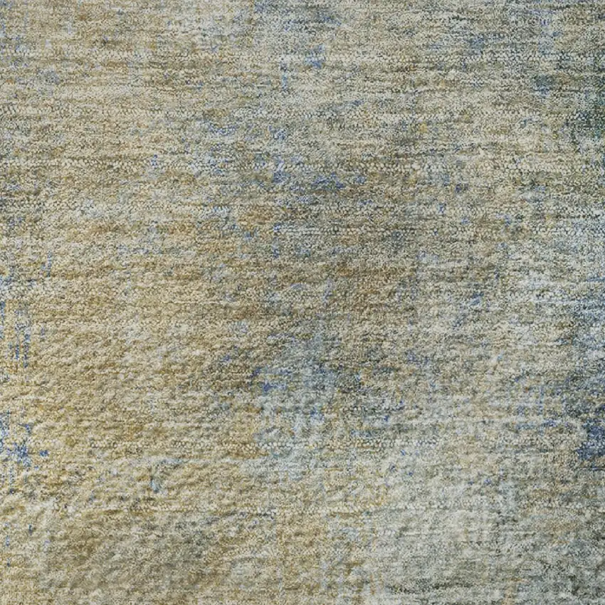 Khaki Blue And Gold Abstract Washable Area Rug With UV Protection Photo 8