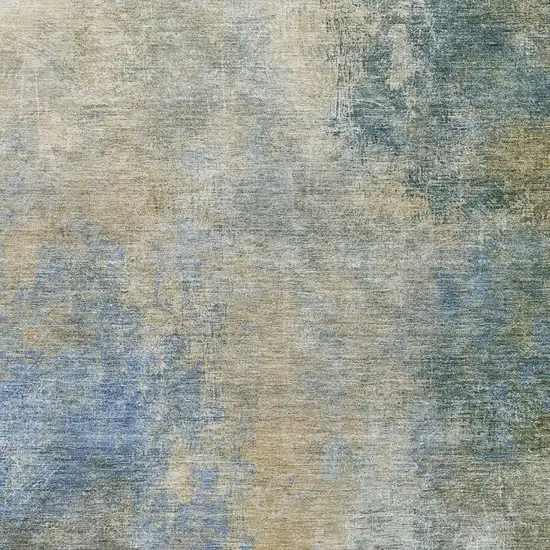 Khaki Blue And Gold Abstract Washable Area Rug With UV Protection Photo 3