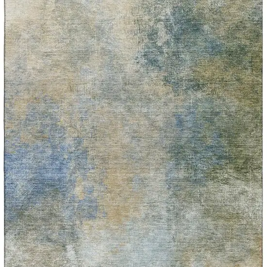 Khaki Blue And Gold Abstract Washable Area Rug With UV Protection Photo 4