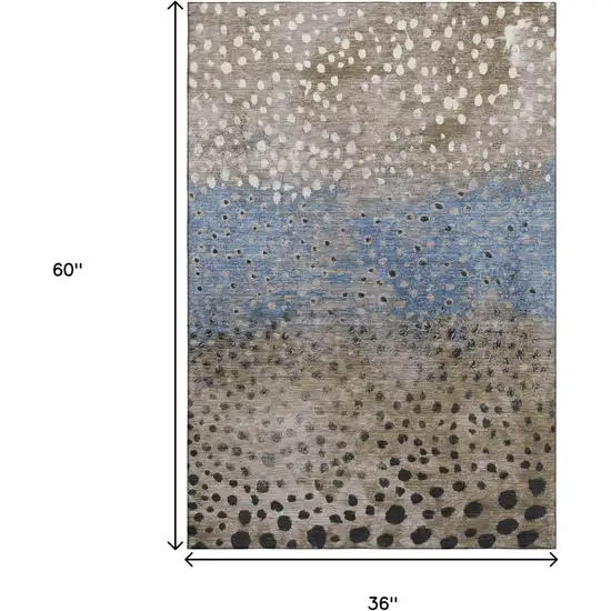 Khaki Blue And Ivory Polka Dot Washable Area Rug With UV Protection Photo 3