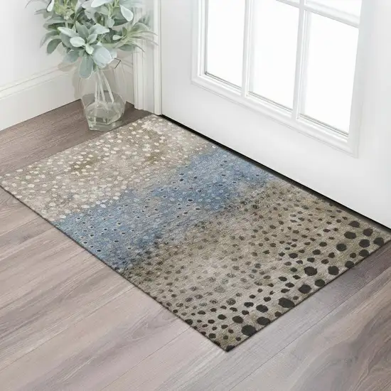 Khaki Blue And Ivory Polka Dot Washable Area Rug With UV Protection Photo 2
