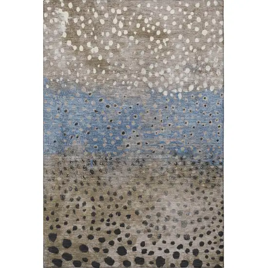 Khaki Blue And Ivory Polka Dot Washable Area Rug With UV Protection Photo 3