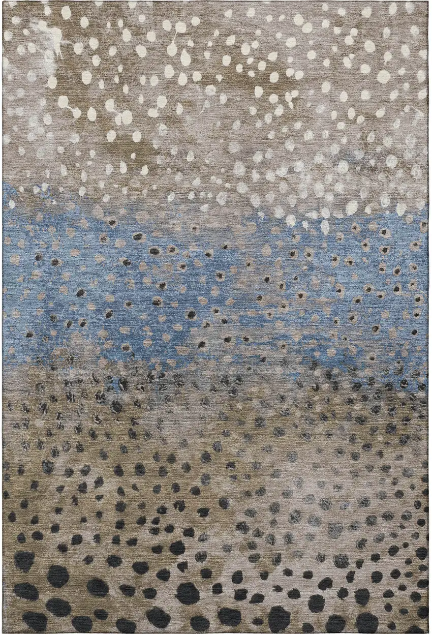 Khaki Blue And Ivory Polka Dot Washable Area Rug With UV Protection Photo 3