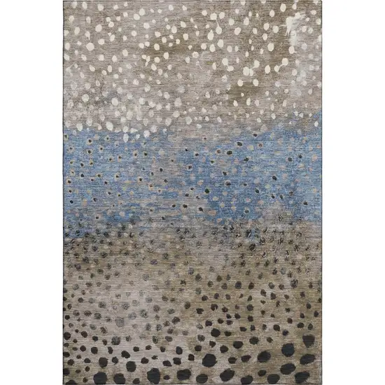 Khaki Blue And Ivory Polka Dot Washable Area Rug With UV Protection Photo 1