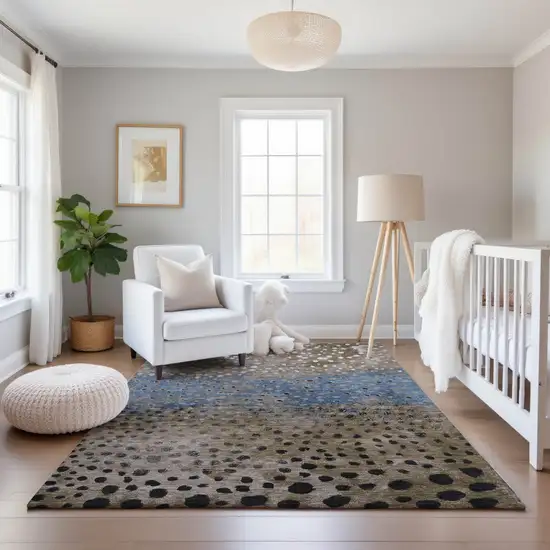 Khaki Blue And Ivory Polka Dot Washable Area Rug With UV Protection Photo 5