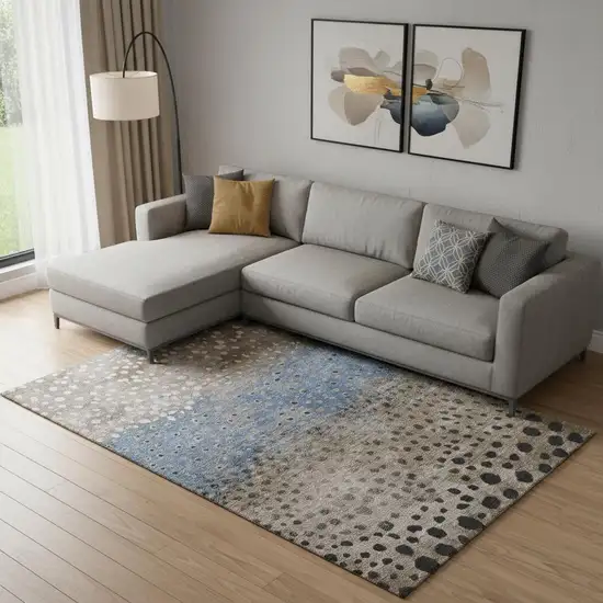 Khaki Blue And Ivory Polka Dot Washable Area Rug With UV Protection Photo 2