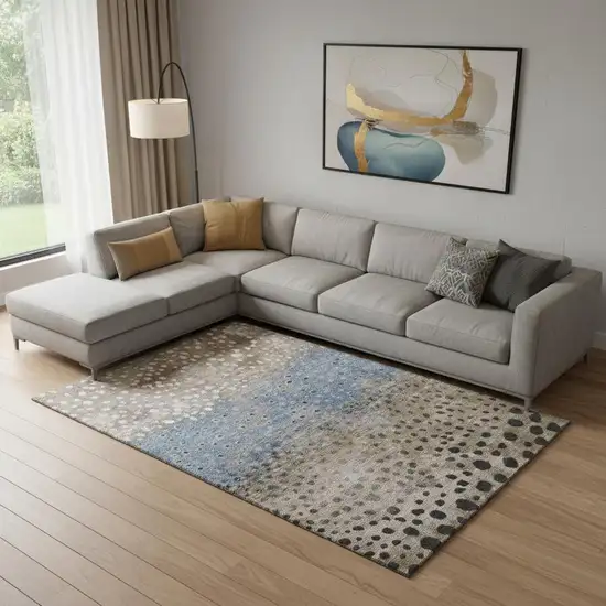 Khaki Blue And Ivory Polka Dot Washable Area Rug With UV Protection Photo 2