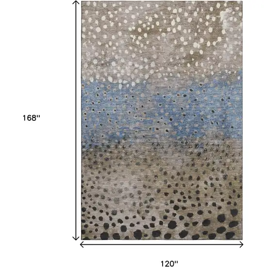 Khaki Blue And Ivory Polka Dot Washable Area Rug With UV Protection Photo 9