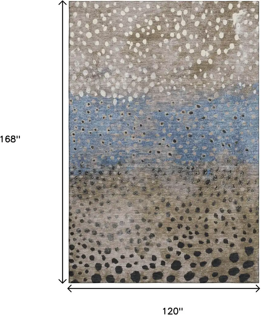 Khaki Blue And Ivory Polka Dot Washable Area Rug With UV Protection Photo 9