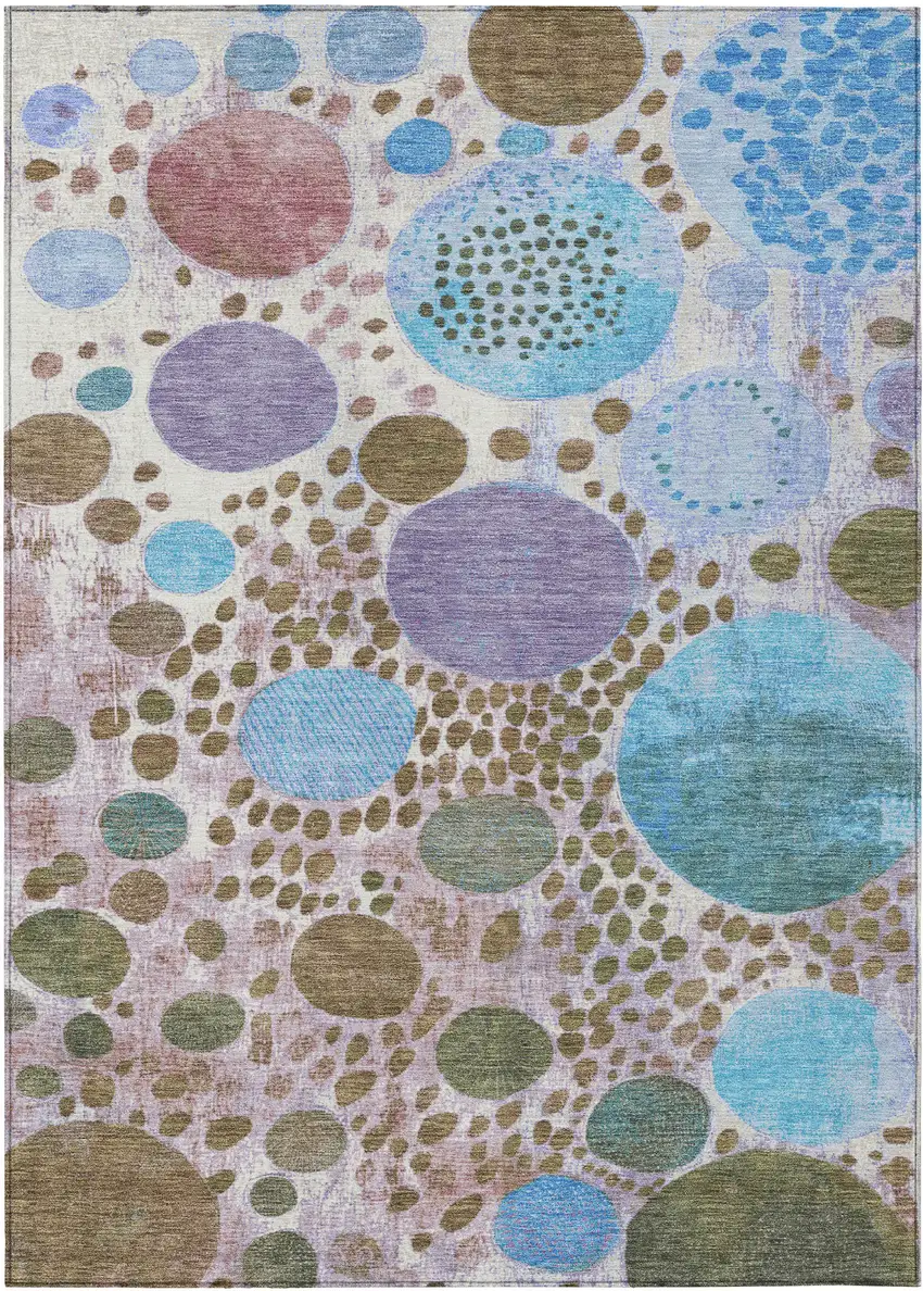 Khaki Blue And Purple Geometric Washable Indoor Outdoor Area Rug Photo 7