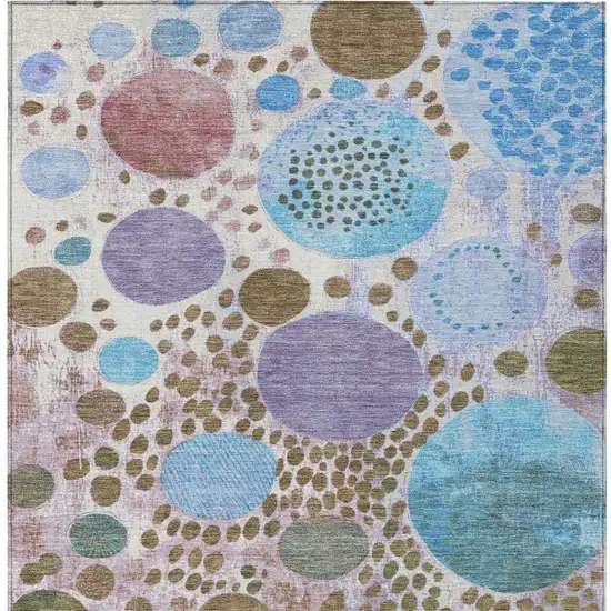 Khaki Blue And Purple Geometric Washable Indoor Outdoor Area Rug Photo 8