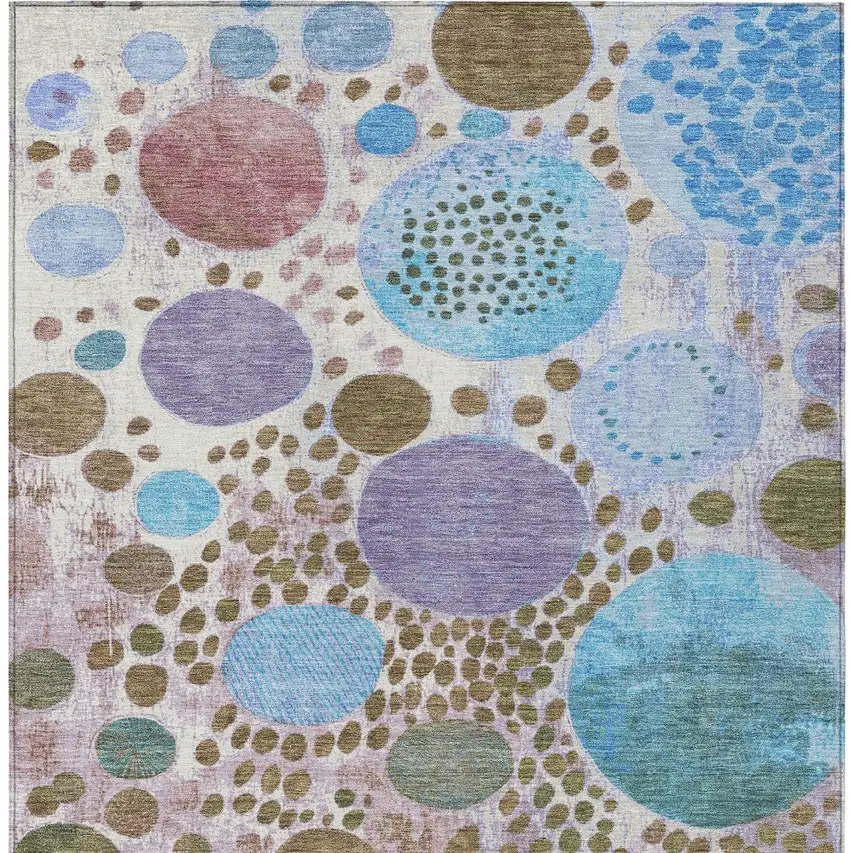 Khaki Blue And Purple Geometric Washable Indoor Outdoor Area Rug Photo 8