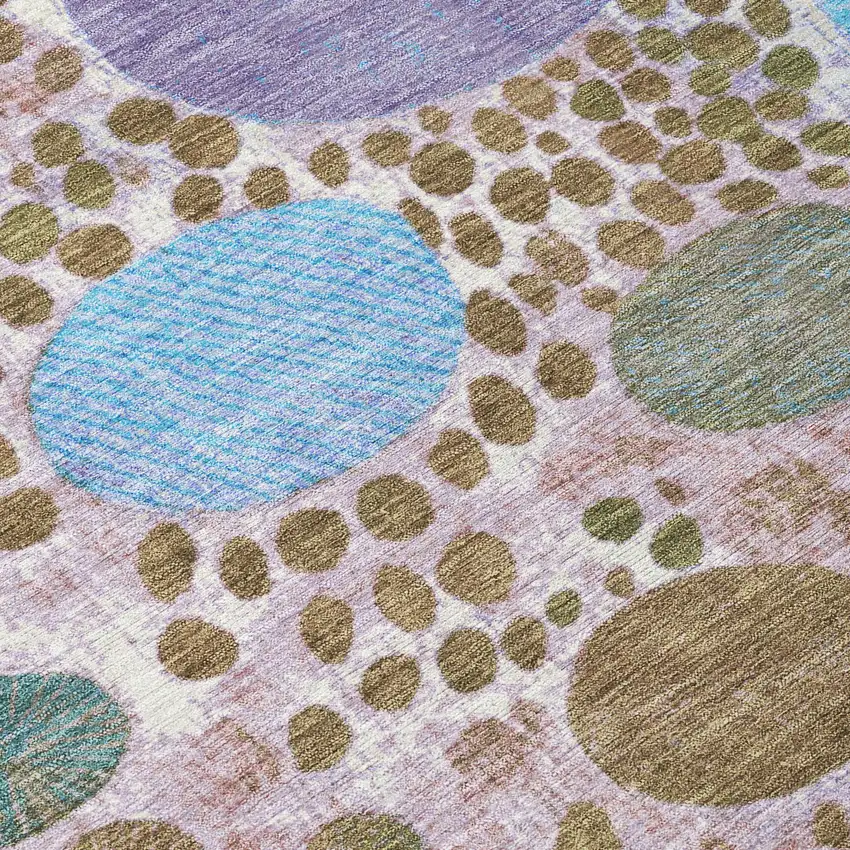 Khaki Blue And Purple Geometric Washable Indoor Outdoor Area Rug Photo 1