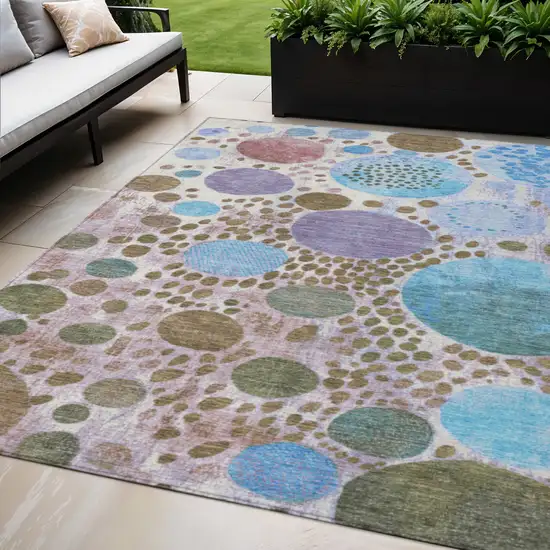 Khaki Blue And Purple Geometric Washable Indoor Outdoor Area Rug Photo 2