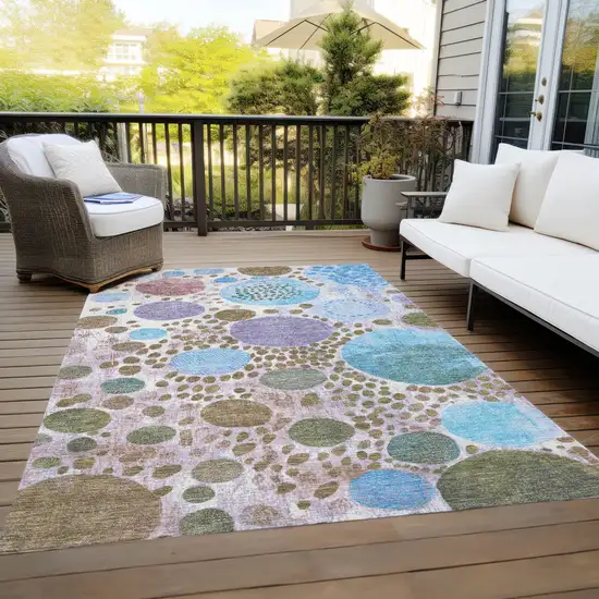 Khaki Blue And Purple Geometric Washable Indoor Outdoor Area Rug Photo 6