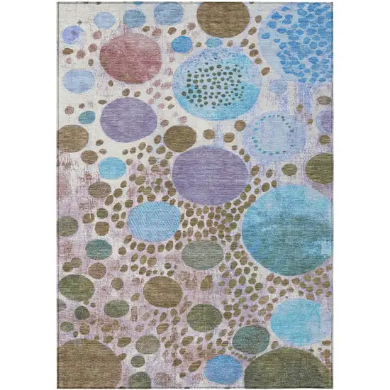 Khaki Blue And Purple Geometric Washable Indoor Outdoor Area Rug Photo 8