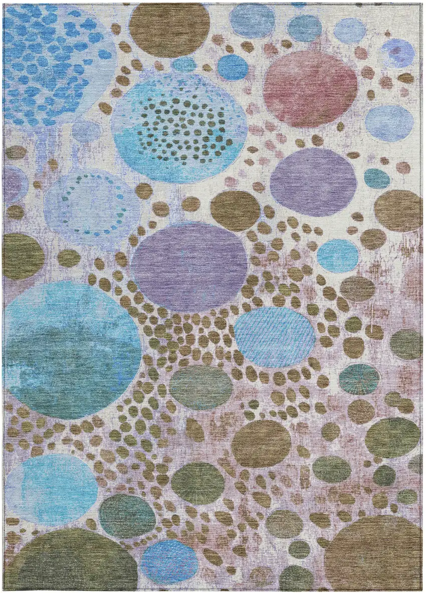 Khaki Blue And Purple Geometric Washable Indoor Outdoor Area Rug Photo 9