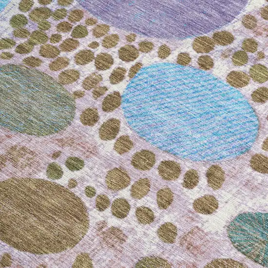 Khaki Blue And Purple Geometric Washable Indoor Outdoor Area Rug Photo 3
