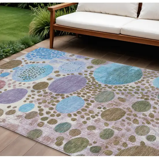 Khaki Blue And Purple Geometric Washable Indoor Outdoor Area Rug Photo 2