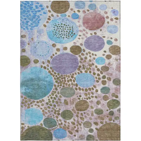 Khaki Blue And Purple Geometric Washable Indoor Outdoor Area Rug Photo 9