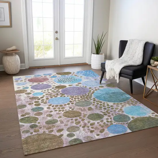 Khaki Blue And Purple Geometric Washable Indoor Outdoor Area Rug Photo 5