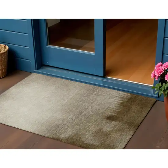 Khaki Brown And Beige Abstract Washable Indoor Outdoor Area Rug Photo 1