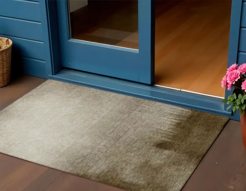 Khaki Brown And Beige Abstract Washable Indoor Outdoor Area Rug Photo 1