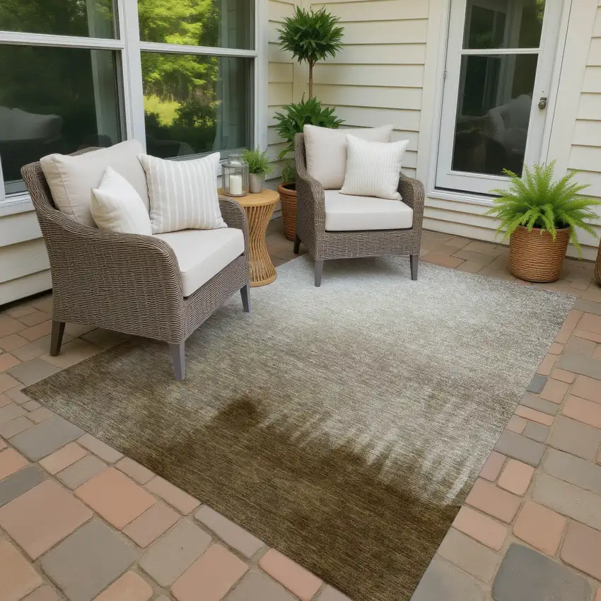 Khaki Brown And Beige Abstract Washable Indoor Outdoor Area Rug Photo 6