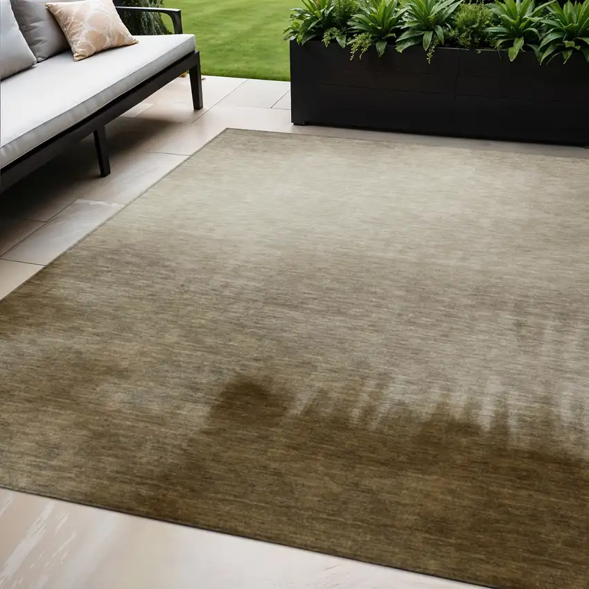 Khaki Brown And Beige Abstract Washable Indoor Outdoor Area Rug Photo 1