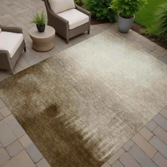 Khaki Brown And Beige Abstract Washable Indoor Outdoor Area Rug Photo 8