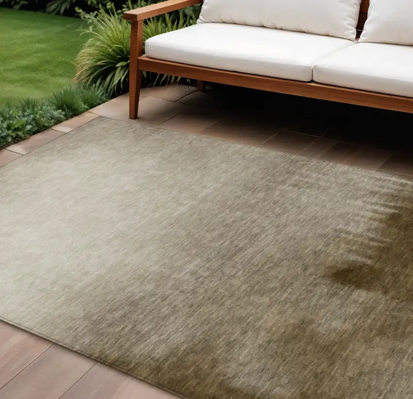 Khaki Brown And Beige Abstract Washable Indoor Outdoor Area Rug Photo 1