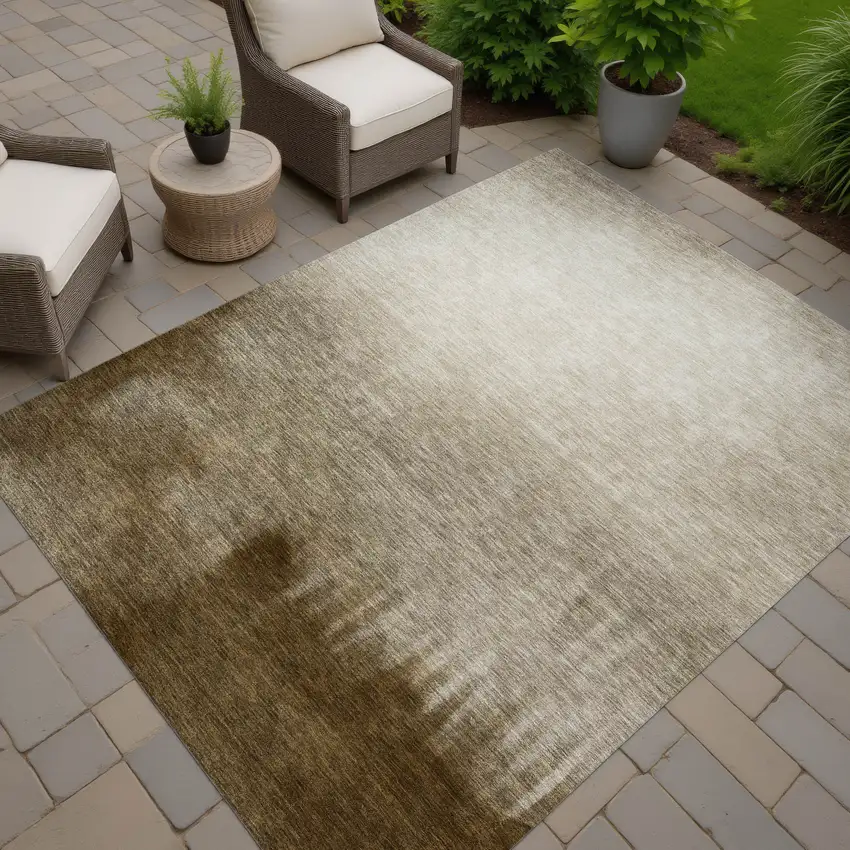 Khaki Brown And Beige Abstract Washable Indoor Outdoor Area Rug Photo 8