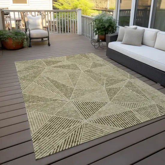 Khaki Brown And Beige Geometric Washable Indoor Outdoor Area Rug Photo 9