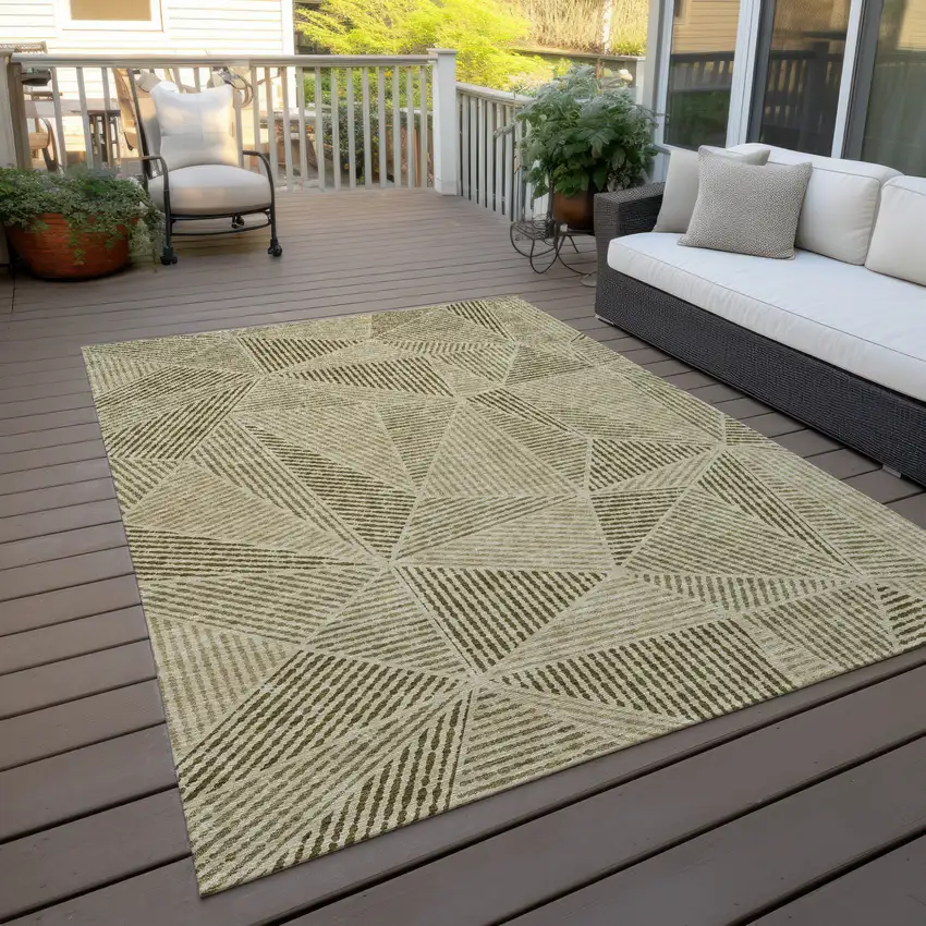 Khaki Brown And Beige Geometric Washable Indoor Outdoor Area Rug Photo 9