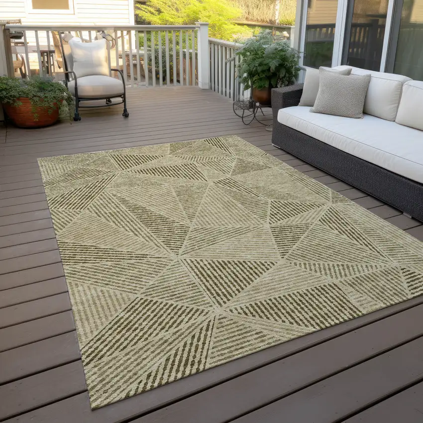 Khaki Brown And Beige Geometric Washable Indoor Outdoor Area Rug Photo 9