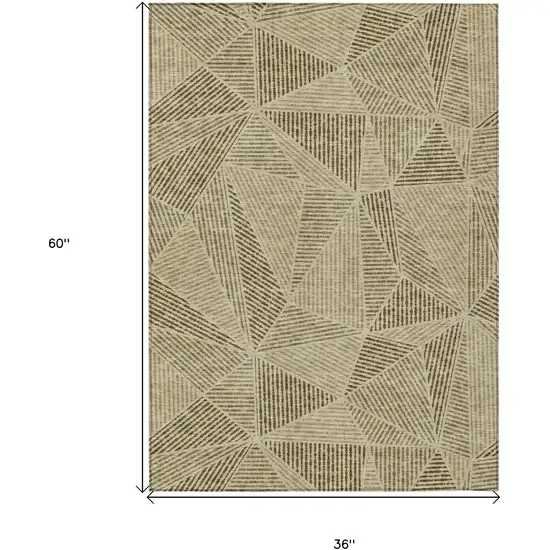 Khaki Brown And Beige Geometric Washable Indoor Outdoor Area Rug Photo 3