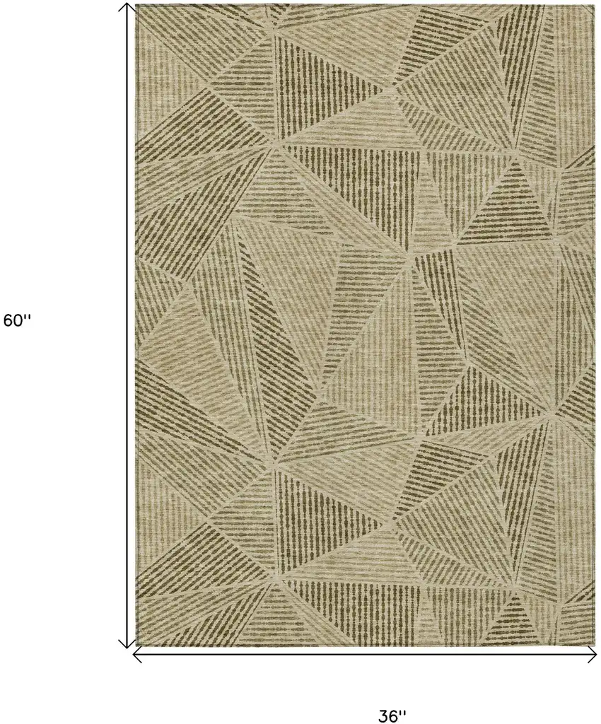 Khaki Brown And Beige Geometric Washable Indoor Outdoor Area Rug Photo 3