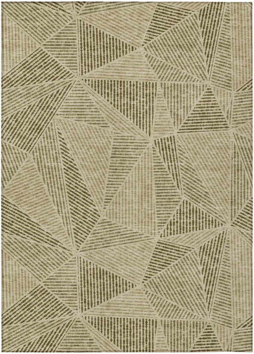 Khaki Brown And Beige Geometric Washable Indoor Outdoor Area Rug Photo 2