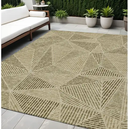 Khaki Brown And Beige Geometric Washable Indoor Outdoor Area Rug Photo 1