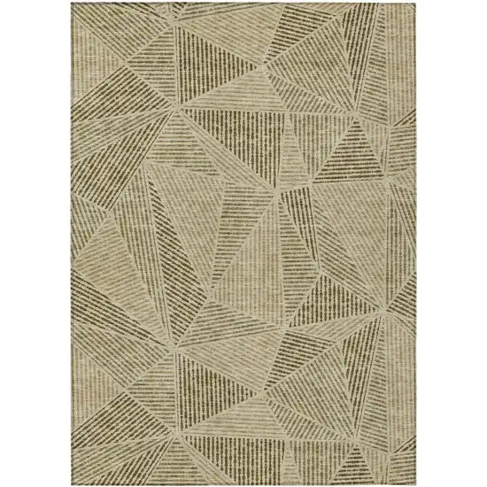 Khaki Brown And Beige Geometric Washable Indoor Outdoor Area Rug Photo 2
