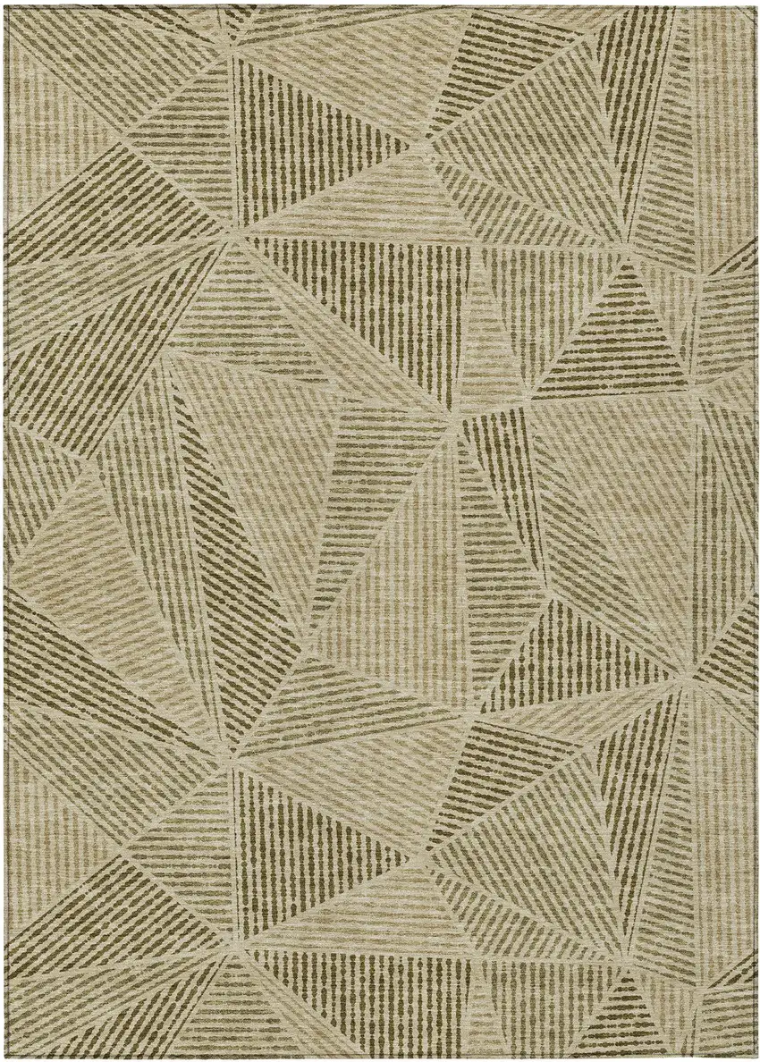 Khaki Brown And Beige Geometric Washable Indoor Outdoor Area Rug Photo 2