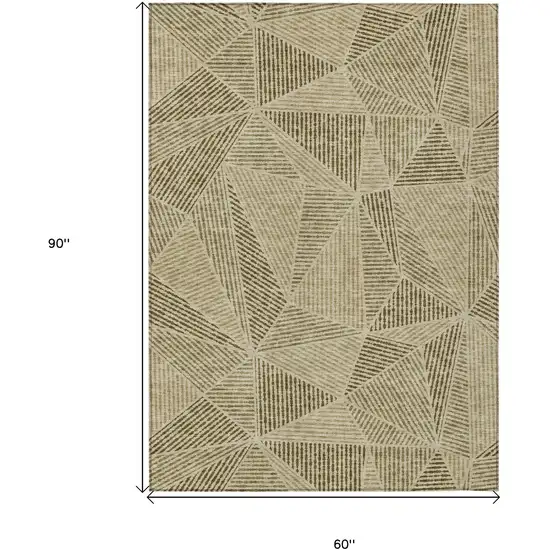 Khaki Brown And Beige Geometric Washable Indoor Outdoor Area Rug Photo 3