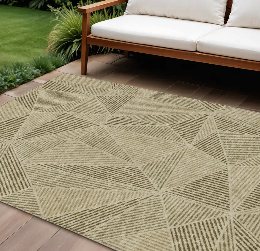 Khaki Brown And Beige Geometric Washable Indoor Outdoor Area Rug Photo 1