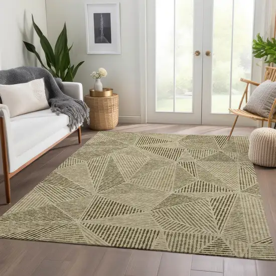 Khaki Brown And Beige Geometric Washable Indoor Outdoor Area Rug Photo 7