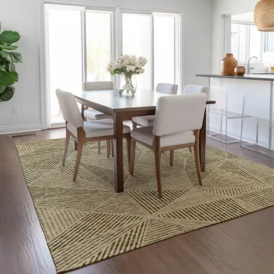 Khaki Brown And Beige Geometric Washable Indoor Outdoor Area Rug Photo 8