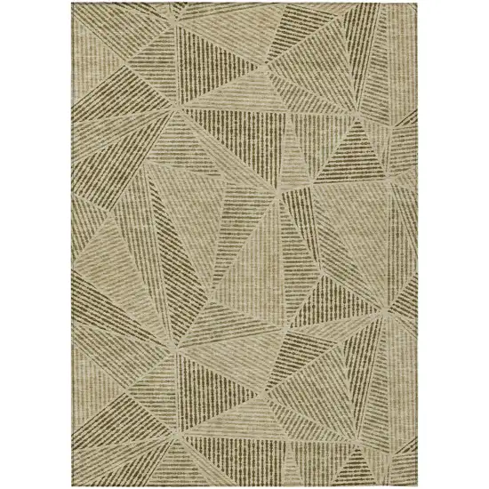Khaki Brown And Beige Geometric Washable Indoor Outdoor Area Rug Photo 2