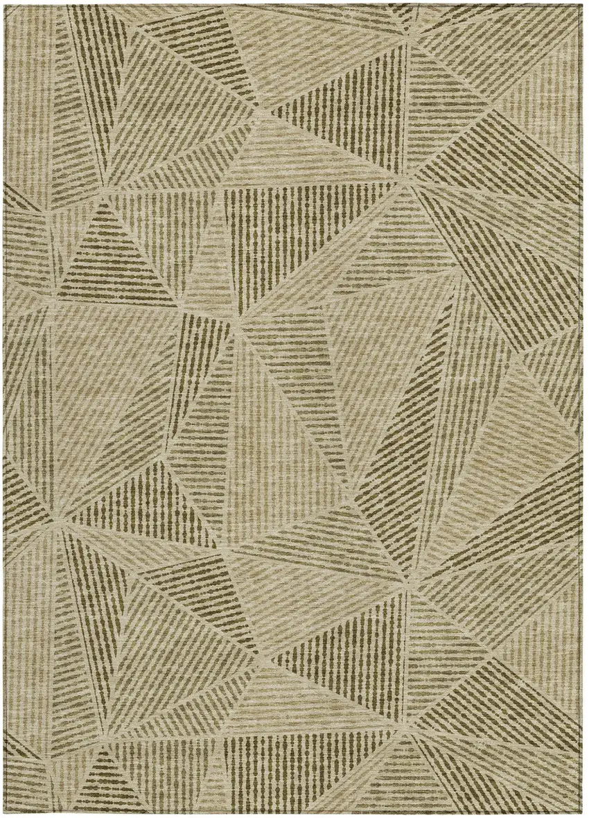 Khaki Brown And Beige Geometric Washable Indoor Outdoor Area Rug Photo 5
